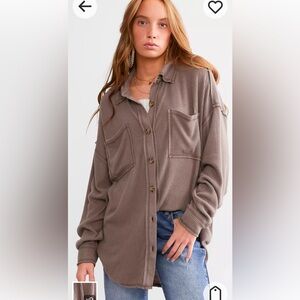 BKE Brushed Rib Knit Oversized Boyfriend Shirt